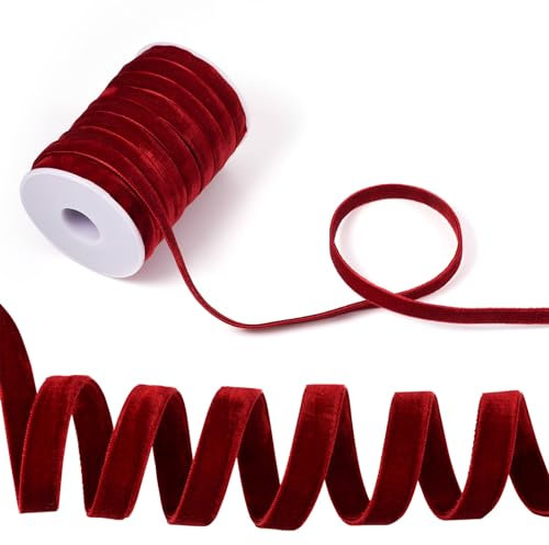 Crafans Dunkelrotes Samtband, 10 mm breit, doppelseitiges Schleifenband, 18 m lang, mit Spule, zum Basteln, Geschenkverpackung, Schleife, Valentinstagsband