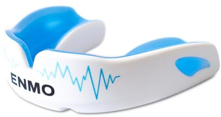 Enmo Maxilla Pro Mundschutz für Erwachsene und Kinder 10+ - Zahnschutz für Boxen, Football, Hockey und Kampfsport mit Etui Zubehör – Atmungskanal-Technologie, Dreifach-Schicht – Weiß/Blau