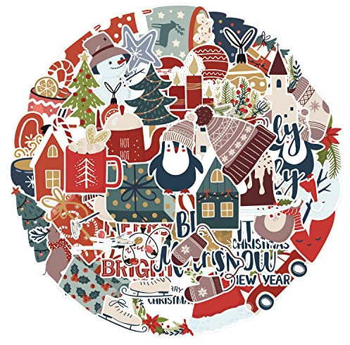 RYMAUP 50 Stück Weihnachtsaufkleber, wasserfeste Aufkleber, Frohe Weihnachten-Aufkleber, Weihnachtsaufkleber für Scrapbook, Wasserflasche, Tagebuch, Laptop, Gepäck
