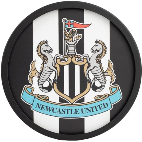 Newcastle United FC Metal LED Logo Sign, 25cm x 25cm, Black and White, 578g