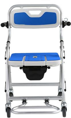 Portable Bath Seat Shower Chair Folding Commode Chair,Shower Chair with Arms and Wheels,Mobile Shower Chair with Wheels,Bathroom Stool with Backrest for Elderly