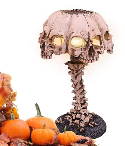 Wpsagek Skelettlampe, Gothic Harz 4 Kopf Schädel Lampe Licht, Harz-Horror-Lampen-Dekoration, gruselige Halloween-Dekorationslichter, Tischlampe für Wohnzimmer, Schlafzimmer