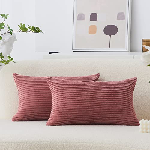 Home Brilliant 30x50 Cushion Covers Super Soft Corduroy Cushions, Cute Rectangle Cushion Covers for Sofa Office Chair Car Bed, Set of 2, (30cm x 50cm, Dry Rose Pink)