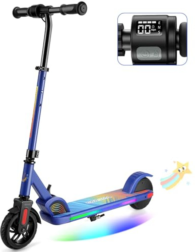 Caroma Elektroroller für Kinder von 6-12 Jahren, 150W Motor bis 16 km/h E Scooter, Faltbarer E Roller mit Bunte Leuchten & LED-Display，80 Min. Fahrzeit, Einstellbare Geschwindigkeit & Höhe