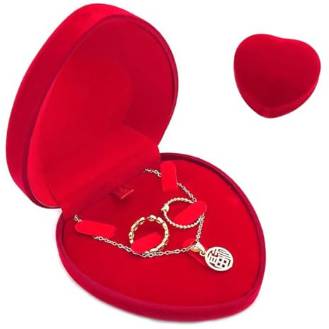 NHQ Samt Halskette Anhänger Armband Display Box,Geschenkbox Schmuck,Geschenkbox für Schmuck,Ring Box,Schmuck Box,Geschenkbox Kette,Gift Box für Hochzeitstag Valentinstag(Rot)