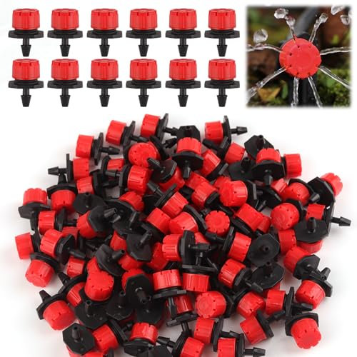 Rolcoassuns 200 Goteos de Riego Ajustables de 1/4 de Pulgada, Microemisores de 360° para Sistemas de Riego de Jardín, Aspersores Antiobstrucción para Mangueras de 4 mm/7 mm