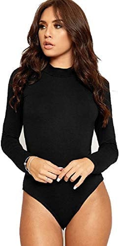 GOSTYLES® Womens Long Sleeve Turtle Neck Ballet Dance Bodysuit Leotard, Ladies Casual Plain Stretch Fit Gymnastic Top (Black, XL)