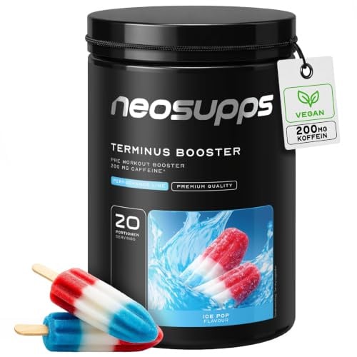 NEOSUPPS Pre Workout Booster Terminus XXL Ice Pop 540g, Fitness & Gym, Pre Workout Booster vegan, Pump & Fokus, geprüfte Qualität, 8.000 mg L-Citrullin, 20 Portionen