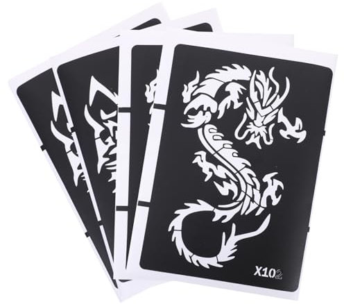 Vaguelly 4Stücke Glitzer Tattoo Schablonen Aushöhlungsschablonen Mit Drachen Wolf Und Tiger Motiven Für Airbrush Und Körperbemalung Wiederverwendbare Vorlagen Für Designs