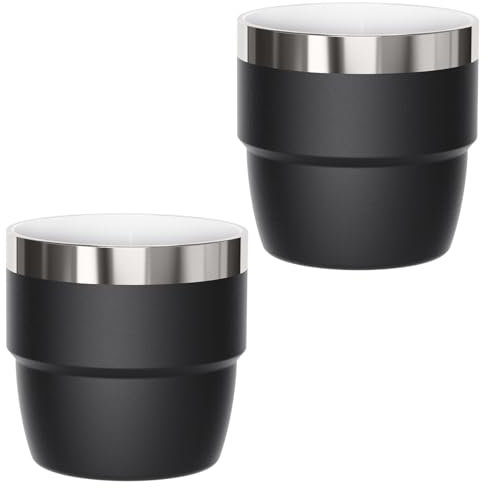 Cafezi 4 oz Espresso/Coffee Cup, Ceramic-Lined 18/8 Stainless Steel, Double-Wall Vacuum Insulated, Stackable, Dishwasher Safe, Fits Most Espresso Machines (2 Pack)
