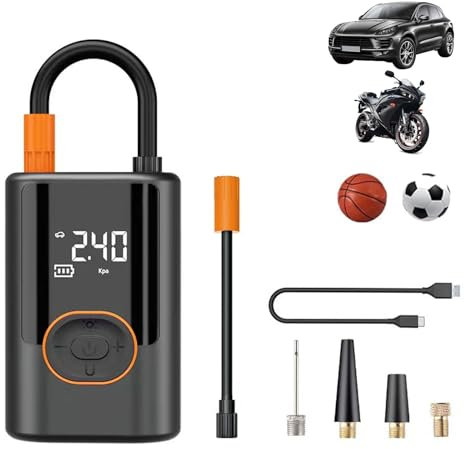Smart Portable Tire Inflator | Wireless + Wired + Power Bank, One Click Smart Tire Pump for Car, Bike, Motorcycle, Balls, Digital Display (1Pcs)