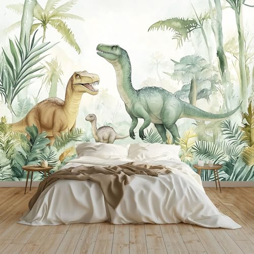 Moda Art Papel Tapiz Mundo De Dinosaurios De La Jungla Arte Mural de Papel Pintado 300x210 cm Fotomural Decoración de Papel Tapiz Fondo de Pared de Tv de Fotografía, Verde