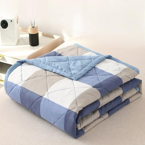Edredón Ligero De Verano, Reversible A Cuadros Manta, Ropa De Cama De Microfibra Ultrasuave, Transpirable para Todas Las Estaciones, Cubrecama Acolchado (Azul+Caqui,200x230 cm)