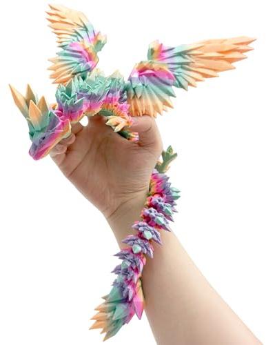 JoryHeim XXL 3D Drache mit Flügeln, 45cm Drachen Spielzeug, 3D Gedruckter Drache Deko, Realistischer Dragon für Kinder & Sammler, Regenbogen