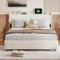 Polsterbett Doppelbett 160x200cm Jugendbett Gepolstertes Bett Stoffbett Stauraumbett mit mit 4 Schubladen mit USB,LED Beleuchtun, Lattenrost (Weiß PU-Leder)