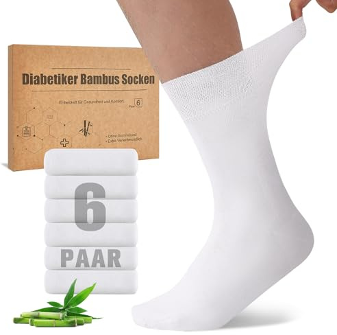 Niorasen Chaussettes Diabétiques en Bambou, 6 Paires de Chaussettes pour Diabétiques sans Elastique ＆ sans Couture, Chaussette en Bambou avec Bordure Confortable pour Homme et Femme