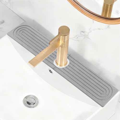 Joyzan 24in Stone Faucet Mat for Kitchen Sink,60x10cm Sink Splash Guard Pad | 6.35cm Hole Absorbent Diatomite, Drying Tap Mat, Fast Dry Bathroom Counter Pad, Prevent Moisture Accumulation Home Washroom