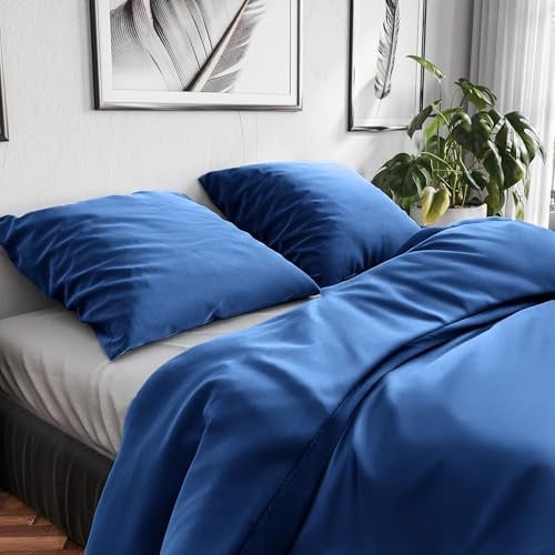 Wolkenfeld Bettwäsche 200x220 Baumwolle Reforcè Oeko-TEX – Bettwäsche-Sets Mit Bettbezug 200x220 2 Kissenbezug 80x80 – Atmungsaktiv & Pflegeleicht – Bettwäsche Mit Reißverschluss – Marine Blau