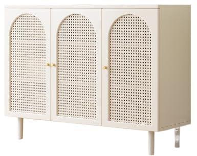 FAJNUZI2024 ​Dining Room Cupboard Modern Minimalist Sideboard Three-door Rattan and Wood Kitchen Storage 120cm