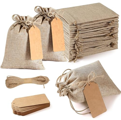Watproofit Jute Säckchen mit Kordelzug 25er Pack | Kleine Stoffsäckchen & Geschenksäckchen zum Befüllen mit Anhängern, Ideal für Hochzeit, Adventskalender & DIY