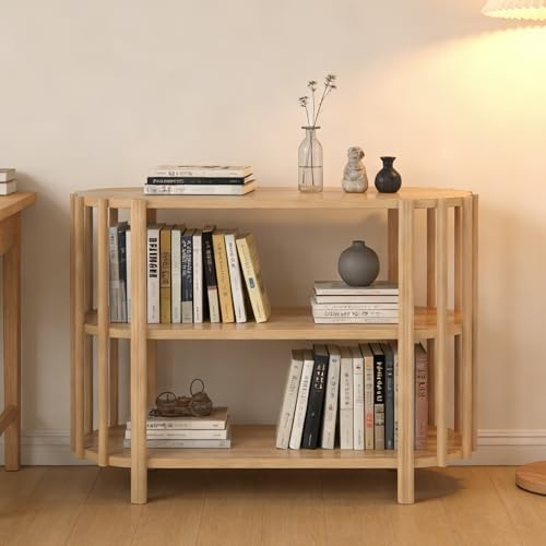 WODHMIEY Couchtisch Oval Wohnzimmertisch Skandinavisch Modern Beistelltisch Schmal 3 Etagen Ablage Konsolentisch Flur Sofa Ablagetisch Dekotisch Schmaler Tisch für Wohnzimmer Kleine Räume (Holzoptik)