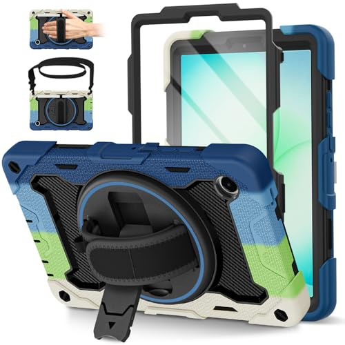 ROSROME Case for Samsung Galaxy Tab A11/ A9 8.7 Inch 2025/2023, Blue | with Screen Protector, 360°Rotating Stand, Heavy Duty Shockproof Protective Tablet Kids Case , Shoulder Strap/Pencil Holder