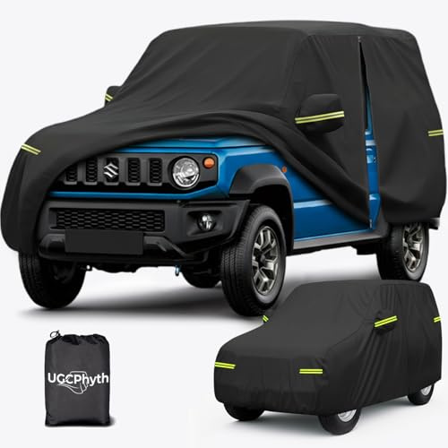 Autoabdeckung für Jimny 3-Türer 1998–2024, maßgeschneiderte Auto Abdeckplane mit Reißverschluss an der Fahrerseite, 4000 mm wasserdicht, Auto Vollgarage für Suzuki.