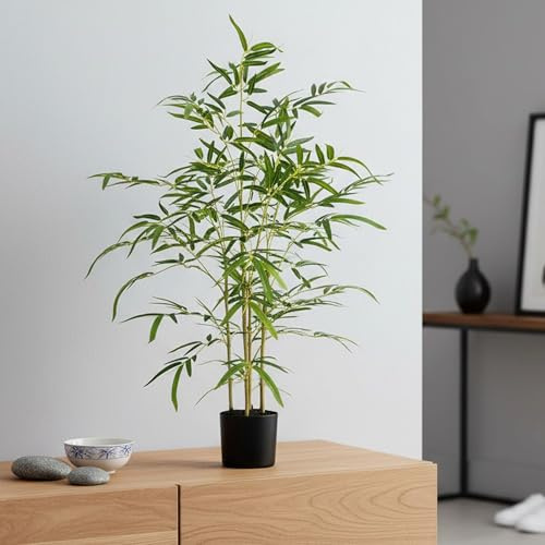 Arnusa Kunstpflanze Bambus 90 cm künstlicher Bambus künstliche Pflanze im Topf Zimmerpflanze
