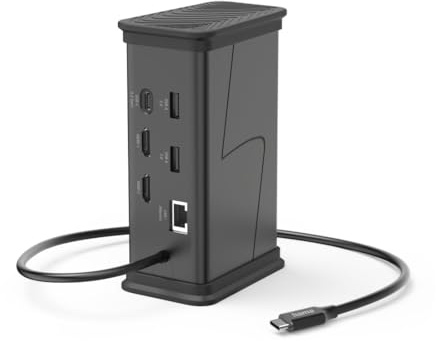 Hama USB C Docking Station 9 Ports, USB A, USB C, HDMI, Ethernet, Audio, 4K | USB Hub schwarz, 3xUSB A, USB C Daten, USB C Power, 2xHDMI, Lan/Ethernet, 3,5mm Audio/AUX, MST, f. Monitor, Maus, Headset…