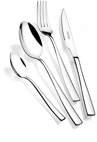 MONIX Siena | Set cubiertos 16 piezas, con cuchillo chuletero | Diseño Moderno con Acabado Pulido, Espesor 3 mm, Apto para Lavavajillas, con Cuchillo Chuletero