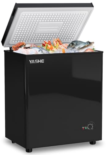 YASHE Congélateur coffre 150L, pose libre, Noir | 2 paniers amovibles, 6 niveaux de température, faible consommation d'énergie et fonctionnement silencieux de 45 dB