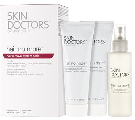 Skin Doctors Hair No More Inhibitor Pack | Discourages Hair Growth | Nourishes & Calms the Skin After Hair Removal | Pack Contains 2x Hair No More Cream (100ml) & 1x Inhibitor Spray (120ml).