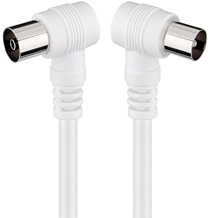 Goobay 11524 - Cable coaxial de 10 m/Macho y Hembra/Conector antena TV/Angulo 90 grado/Blanco