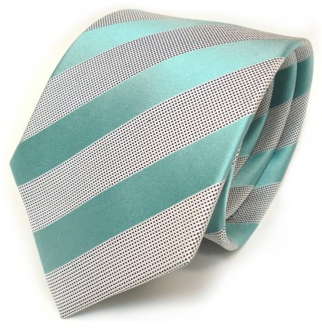 TigerTie Designer Seidenkrawatte in mint grün helles türkis silber gestreift