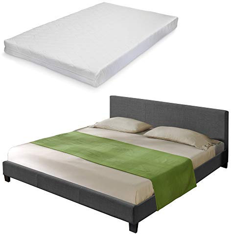 Corium Textil Doppelbett mit Kaltschaum-Matratze Polsterbett 140x200cm Bettgestell mit Lattenrost Stoff Bett ÖKO-Tex Standard 100 Matratze