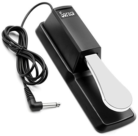 Soraco Sustain Pedal for Keyboard, Universal Piano Pedal with Polarity Switch for Digital Piano/Piano Keyboard/MIDI KeyboardSynthesizer, 1/4'' (6.35mm) Input Plug, 63'' (1.6m) Cable