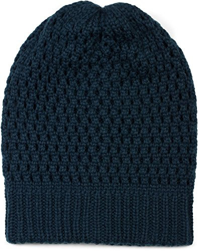 styleBREAKER Strick Beanie Mütze mit Loch Muster, Slouch Longbeanie Winter, Strickmütze, Unisex 04024139, Farbe:Dunkelblau