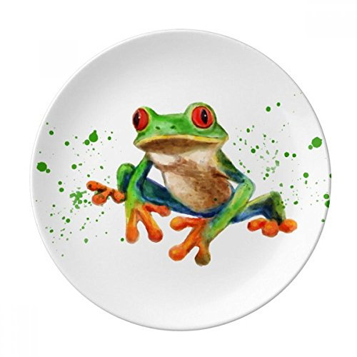Polypedatid Assiette à dessert décorative en porcelaine Motif grenouilles vertes 20,3 cm