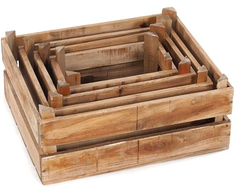 DESIGN DELIGHTS DEKO HOLZKISTEN Set WINEYARD 45 | 4 teiliges Vintage Kisten Set aus Altholz, Shabby Style Weinkisten| Kistenset Farbe: Natur-braun