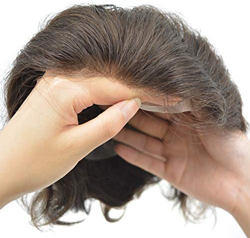 Hairnotion Herren Toupet Echthaar Französisches Spitze mit PU Männer Perücke 8X10 1B#