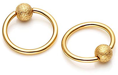 PiercingJ 2x 1.2mm 316L Edelstahl BCR Ball Closure Ring Klemmring mit 4mm Matt Kugel für Tragus Helix Ohr Nase Lippe Zunge Septum Brust Unisex, Innendurchmesser 10mm (Gold)