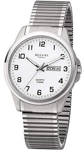 Regent Herren Uhr F-1198 Metall Quarz Armband-Uhr Titan-Uhr Silber URF1198