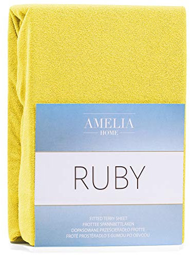 AmeliaHome Sábana Bajera Ajustable de algodón de Rizo, 135x190-140x200 cm, Color Amarillo