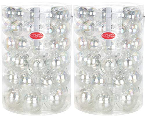 Inge Glas Christbaumkugeln | 120 Weihnachtskugeln in Kugeldose | Weihnachtsbaumkugeln aus Glas | XXL-Set (Irisierend | transparent)