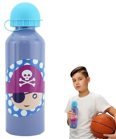 500ml Love Pirates Blue Aluminium Water Bottle for Kids - Fun, Durable & Eco-Friendly BPA-Free Flask for School, Sports, Hiking, Camping, Travel & Outdoor Adventures for Boys 3+ Years