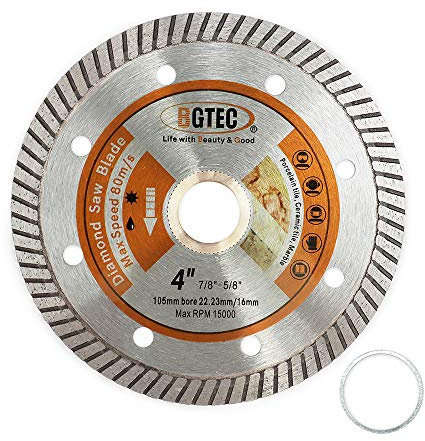 BGTEC Diamond Tile Blade 105mm Super Thin Turbo Rim Concrete Porcelain Saw Blade with 22.23mm Arbor for Cutting Porcelain Tile Ceramic Granite Marble Hard Material Cutting Disc