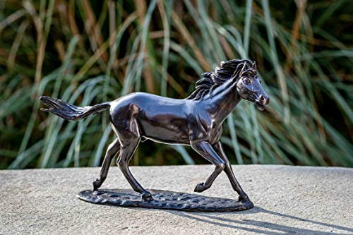 IDYL Bronze-Skulptur Galoppierendes Pferd | Tierfigur aus Bronze handgefertigt | Gartenskulptur oder Wohnbereich-Dekoration | Hochwertiges Kunsthandwerk | Wetterfest
