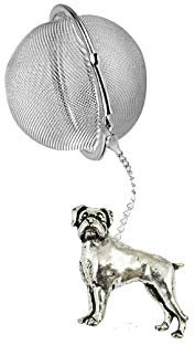 D8 Boule à thé en étain anglais sur une feuille de thé en acier inoxydable Motif chien boxer