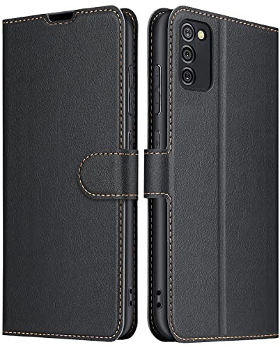 ELESNOW Hülle für Samsung Galaxy A02s, PU Leder Klappbar Wallet Handyhülle Schutzhülle Tasche mit Kartenfach, Standfunktion, Magnetisch für Samsung Galaxy A02s Hüllen (Schwarz)