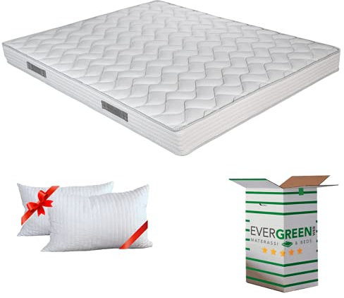 EVERGREENWEB Matratze 160x190 aus Polyurethanschaumstoff WATERFOAM, Höhe 16 cm, Ergonomisch mit 2 Kissen Memory Foam Flocken, Bezug Weiß, Orthopädisch Massage-Effekt, Für alle Betten & Lattenroste